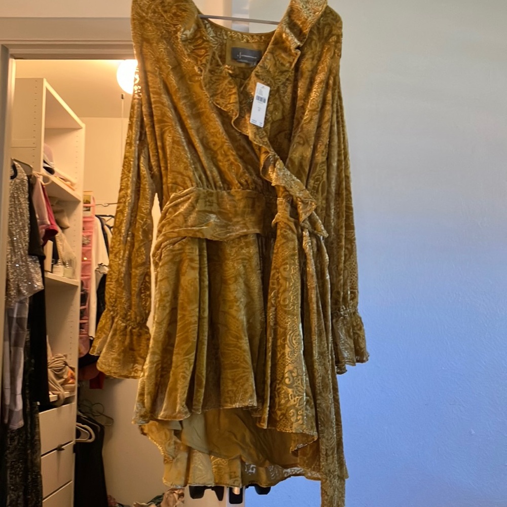 Gold Velvet Wrap Dress